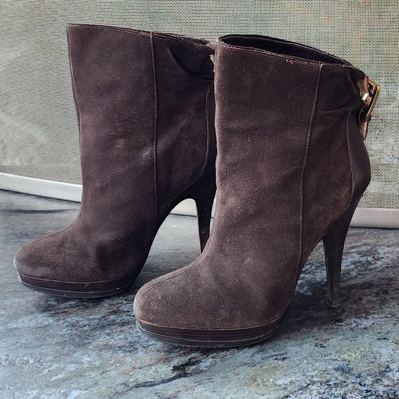 Michael Kors Brown Suede High Heeled Ankle Booties Size 8M - Picture 2 of 15